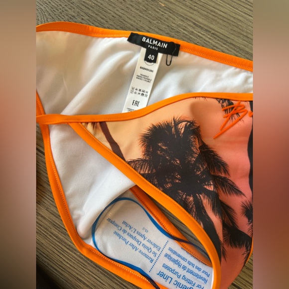Balmain Sunset Print Bikini Set Palm Tree in Orange Polyamide sz 40 US 8 465$ - Picture 6 of 8
